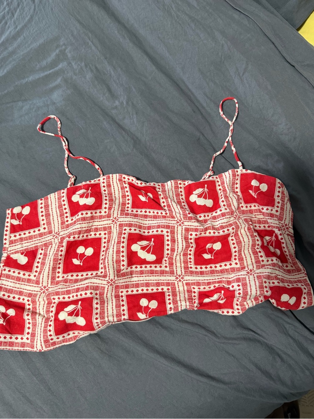Abercrombie Red Cherry Print Spaghetti Strap Crop Top